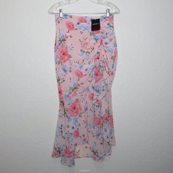 Forever 21* Women's Floral Chiffon High/Low High Rise‎ Waist Maxi Skirt~ Medium - Picture 1 of 10